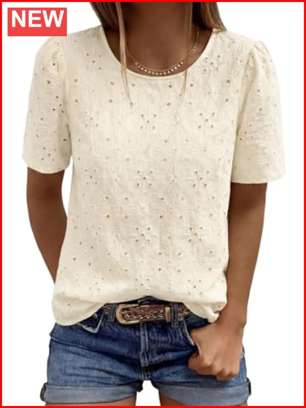 Embroidered Eyelet Short Sleeve Blouse